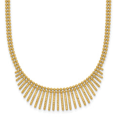 14k Polished and Textured Double Strand Multi Dangle 17 inch Necklace