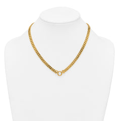 14k Polished Flat Curb Link with Center Circle Element 18 inch Necklace