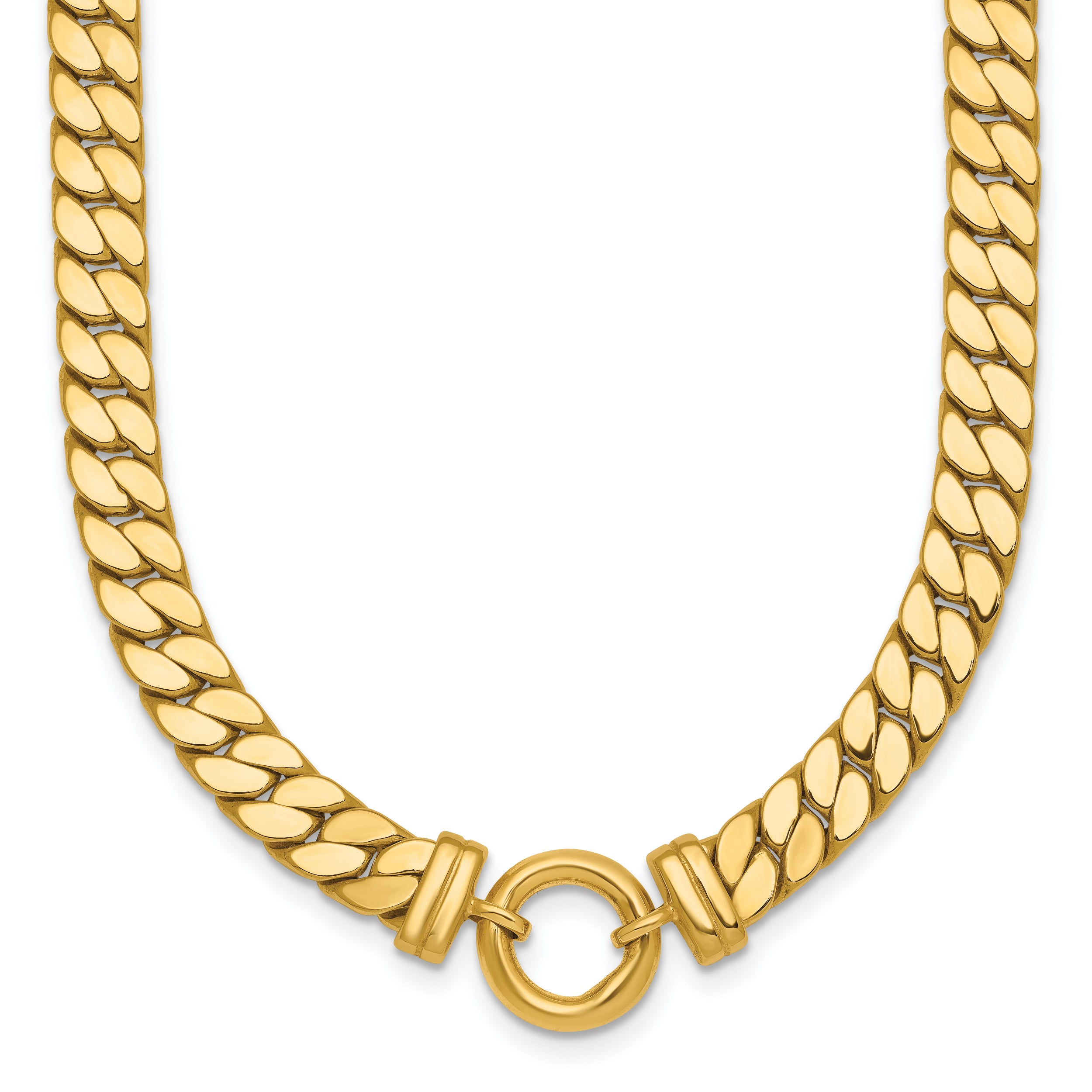 14k Polished Flat Curb Link with Center Circle Element 18 inch Necklace