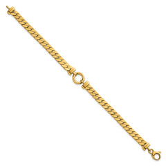14k Polished Flat Curb Link with Center Circle Element 7.5 inch Bracelet