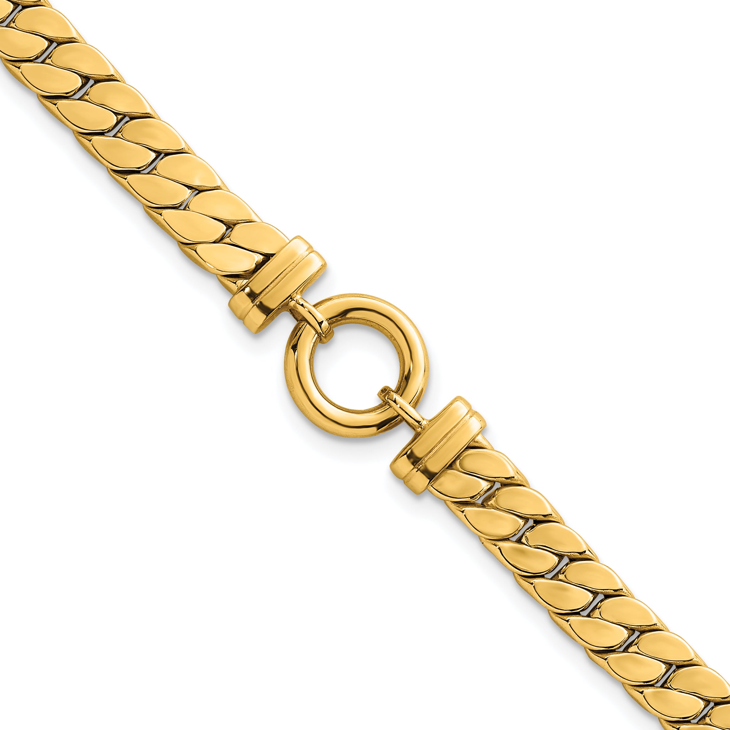 14k Polished Flat Curb Link with Center Circle Element 7.5 inch Bracelet