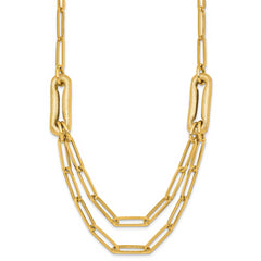 14k Polished And Brushed Double Layer Paperclip Link 18.25 inch Necklace