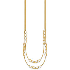 14K Polished and Textured Woven Double Strand with Oval Links 17.5 inch Necklace