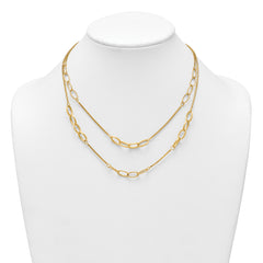 14K Polished and Textured Woven Double Strand with Oval Links 17.5 inch Necklace
