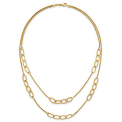 14K Polished and Textured Woven Double Strand with Oval Links 17.5 inch Necklace