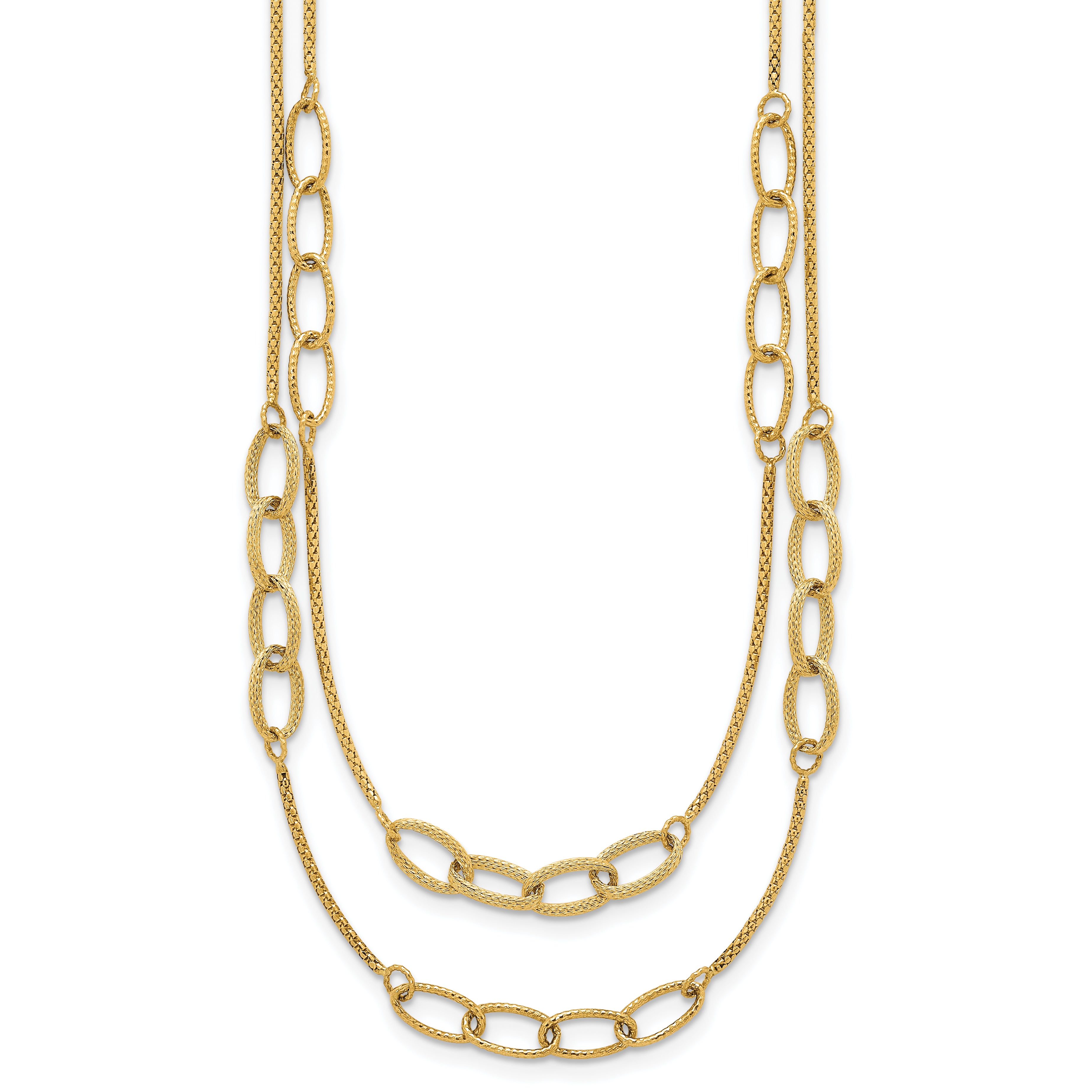 14K Polished and Textured Woven Double Strand with Oval Links 17.5 inch Necklace