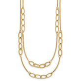 14K Polished and Textured Woven Double Strand with Oval Links 17.5 inch Necklace