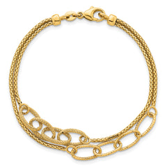 14K Polished and Textured Woven Double Strand with Oval Links 7.25 inch Bracelet