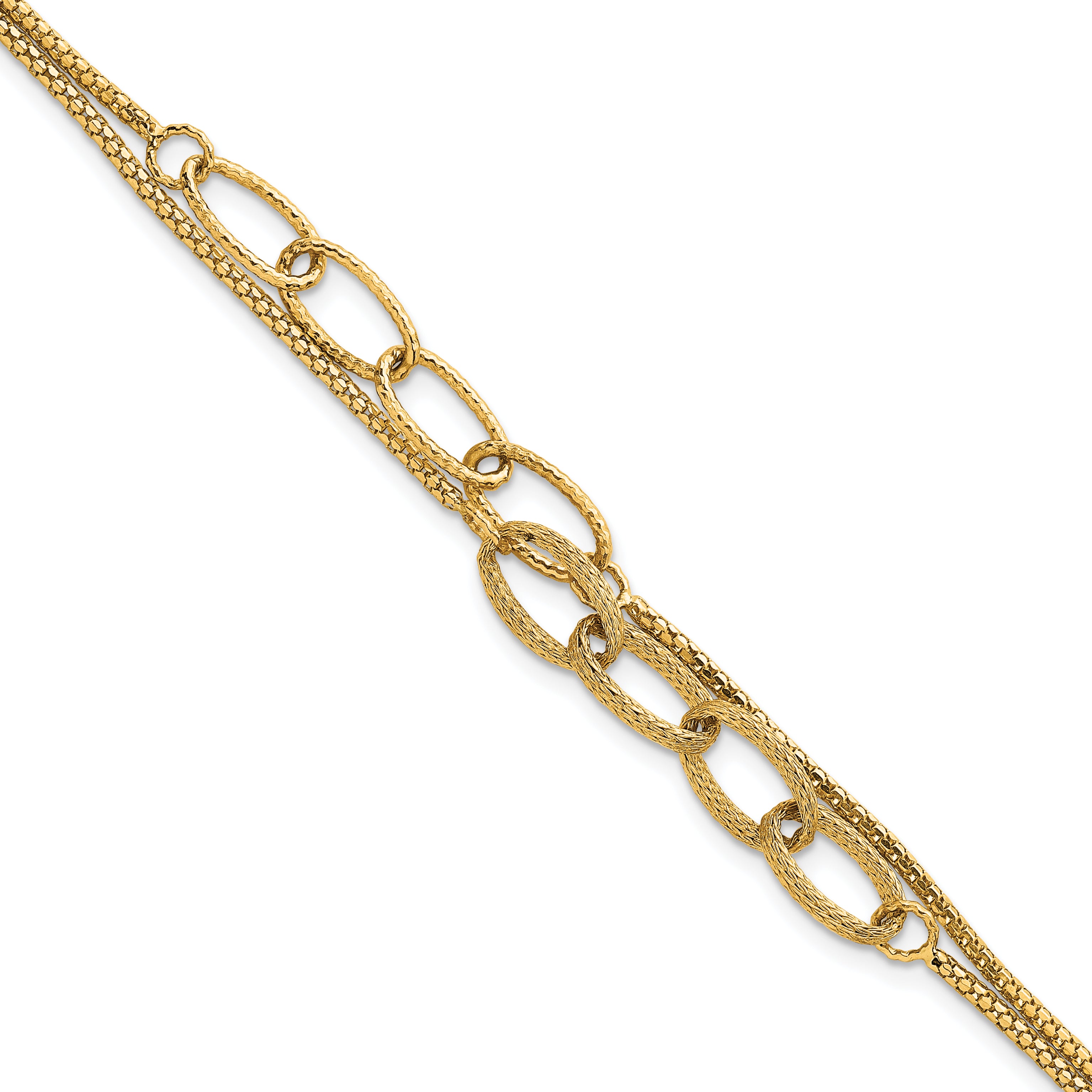 14K Polished and Textured Woven Double Strand with Oval Links 7.25 inch Bracelet