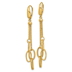 14K Polished and Textured Woven Chain and Oval Links Dangle Leverback Earrings