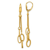 14K Polished and Textured Woven Chain and Oval Links Dangle Leverback Earrings