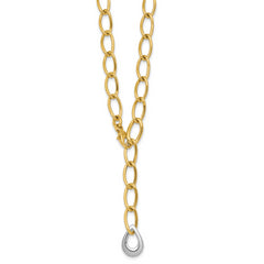 14k Two Tone Polished 6.5mm Fancy Curb Link With Teardrop 18 inch Lariat Necklace