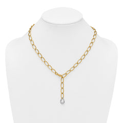 14k Two Tone Polished 6.5mm Fancy Curb Link With Teardrop 18 inch Lariat Necklace