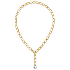 14k Two Tone Polished 6.5mm Fancy Curb Link With Teardrop 18 inch Lariat Necklace