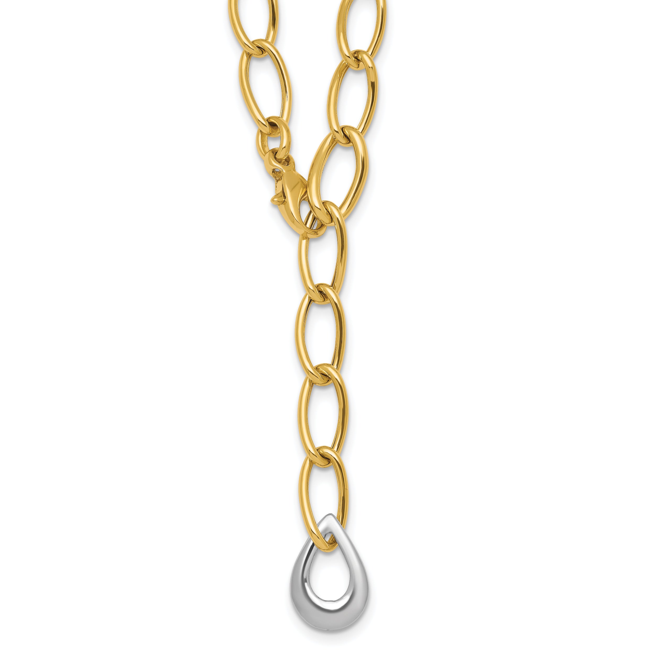 14k Two Tone Polished 6.5mm Fancy Curb Link With Teardrop 18 inch Lariat Necklace