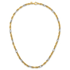 14k with White Rhodium Polished 4.2mm Fancy Rope Chain 18 inch Necklace