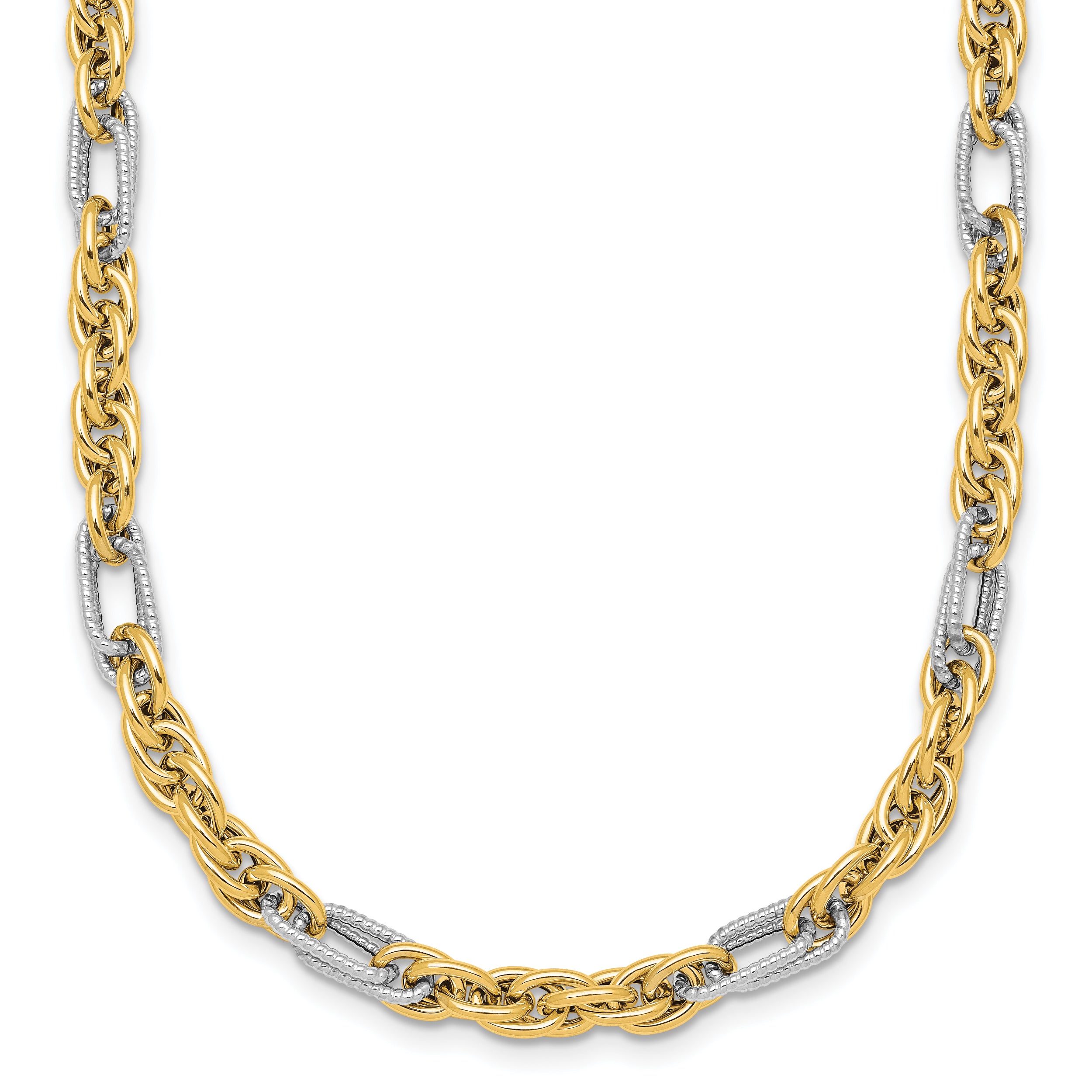 14k with White Rhodium Polished 4.2mm Fancy Rope Chain 18 inch Necklace