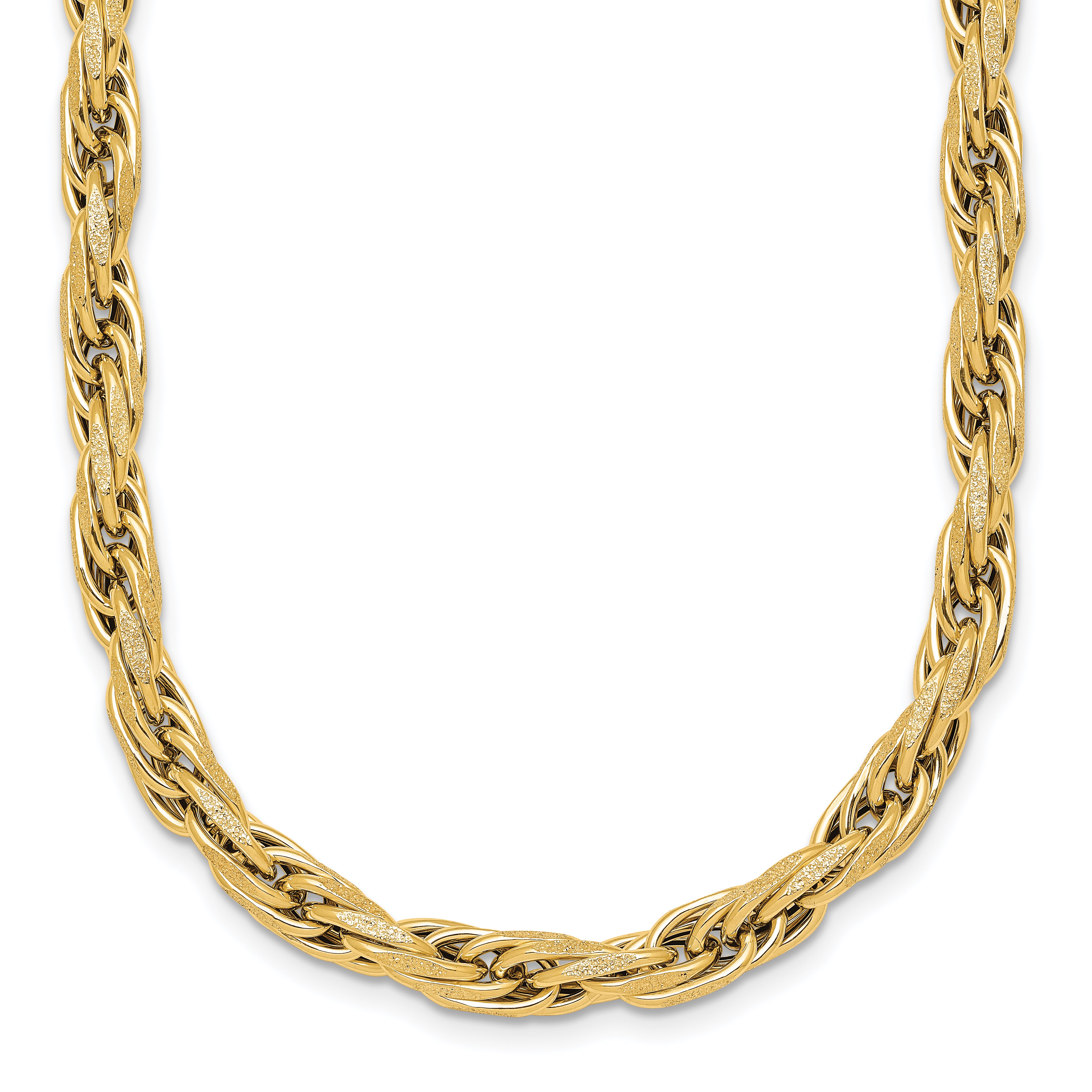 14k Polished And Textured 4.5mm Flat Rope Chain 18.25 inch Necklace