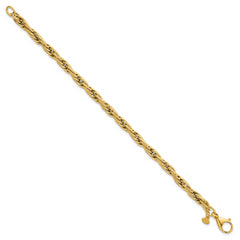 14k Polished And Textured 4.5mm Flat Rope Chain 7.5 inch Bracelet