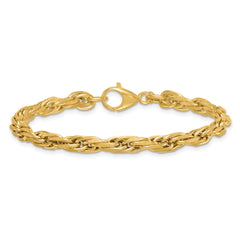 14k Polished And Textured 4.5mm Flat Rope Chain 7.5 inch Bracelet