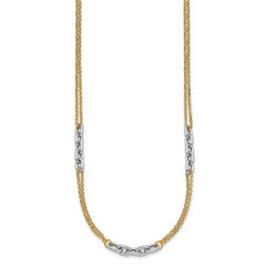 14K Two-Tone Polished 4.8mm Fancy Oval Link and Double Strand Chain 17 inch Necklace Plus 2 inch Extender