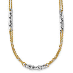 14K Two-Tone Polished 4.8mm Fancy Oval Link and Double Strand Chain 17 inch Necklace Plus 2 inch Extender