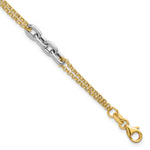14K Two-Tone Polished Fancy Oval Link and Double Strand Chain 7.25 inch with 1 inch extension Bracelet
