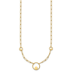 14k Polished Circle in Circle and Paper Clip Links 3-Station 16.75 inch Necklace