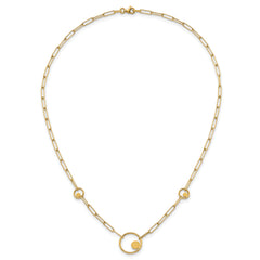 14k Polished Circle in Circle and Paper Clip Links 3-Station 16.75 inch Necklace