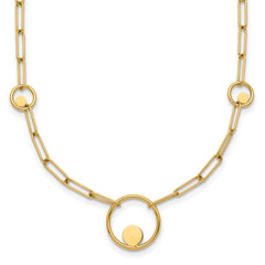 14k Polished Circle in Circle and Paper Clip Links 3-Station 16.75 inch Necklace