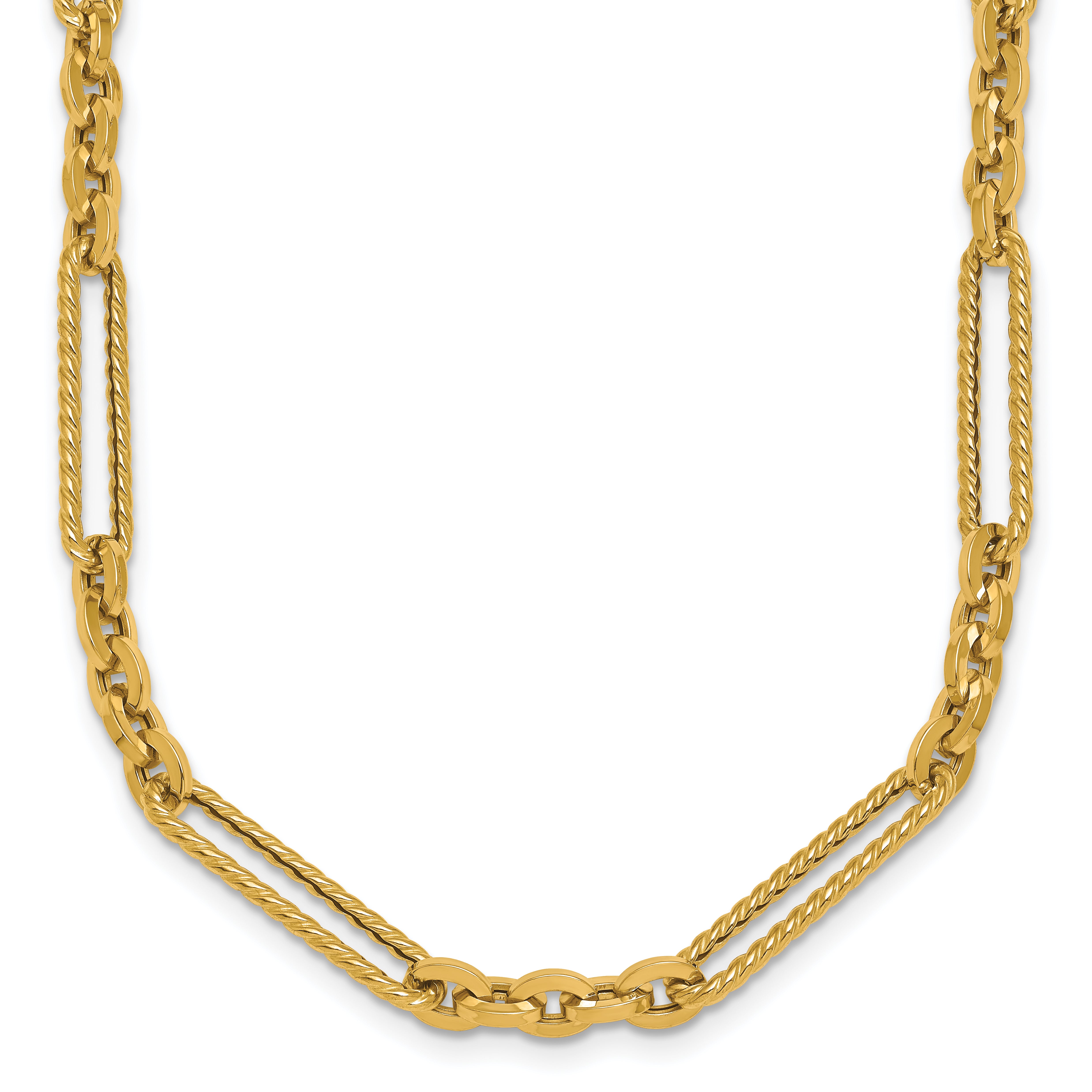 14K Polished and Textured Fancy Link with Toggle 18 inch Necklace