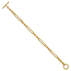 14K Polished and Textured Fancy Link with Toggle 7.5 inch Bracelet