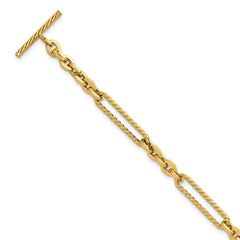 14K Polished and Textured Fancy Link with Toggle 7.5 inch Bracelet