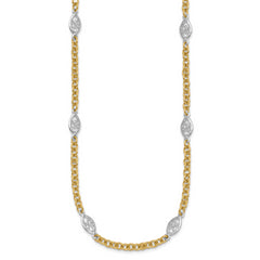 14k Two-tone Polished 6.5mm Fancy Cable Chain and Filigree Oval 18 inch Necklace