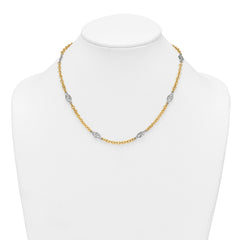 14k Two-tone Polished 6.5mm Fancy Cable Chain and Filigree Oval 18 inch Necklace