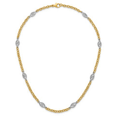 14k Two-tone Polished 6.5mm Fancy Cable Chain and Filigree Oval 18 inch Necklace