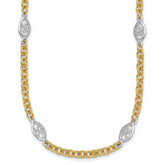 14k Two-tone Polished 6.5mm Fancy Cable Chain and Filigree Oval 18 inch Necklace