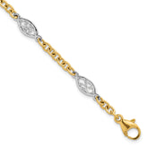 14k Two-tone Polished 6.5mm Fancy Cable Chain and Filigree Oval 7.25 inch Bracelet