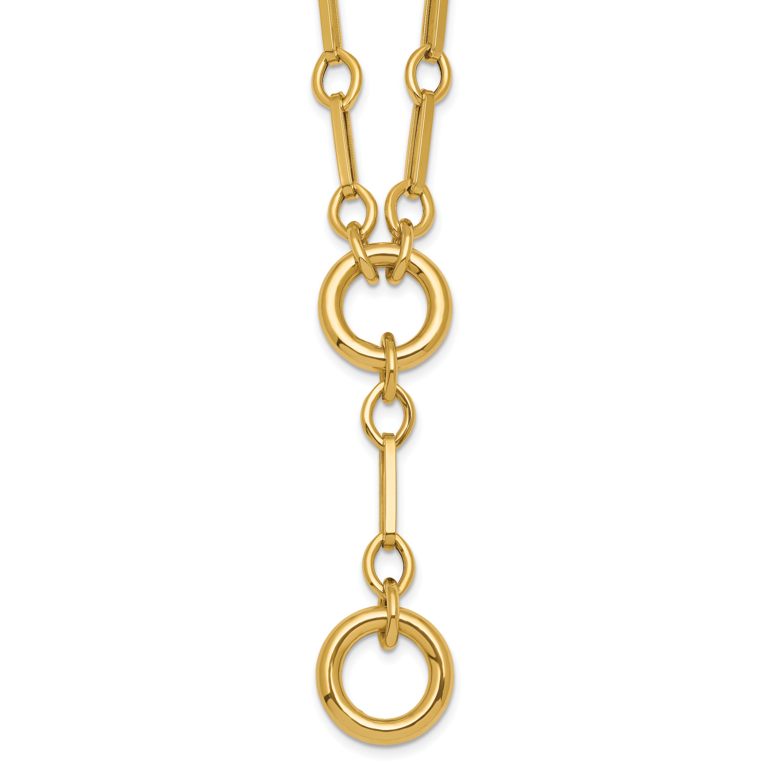 14k Polished Fancy Long Link with Circles 17.5 inch Y-Drop Necklace