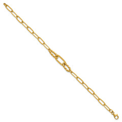 14K Polished Fancy Oval and Twisted Link 7.5 inch Paperclip Bracelet