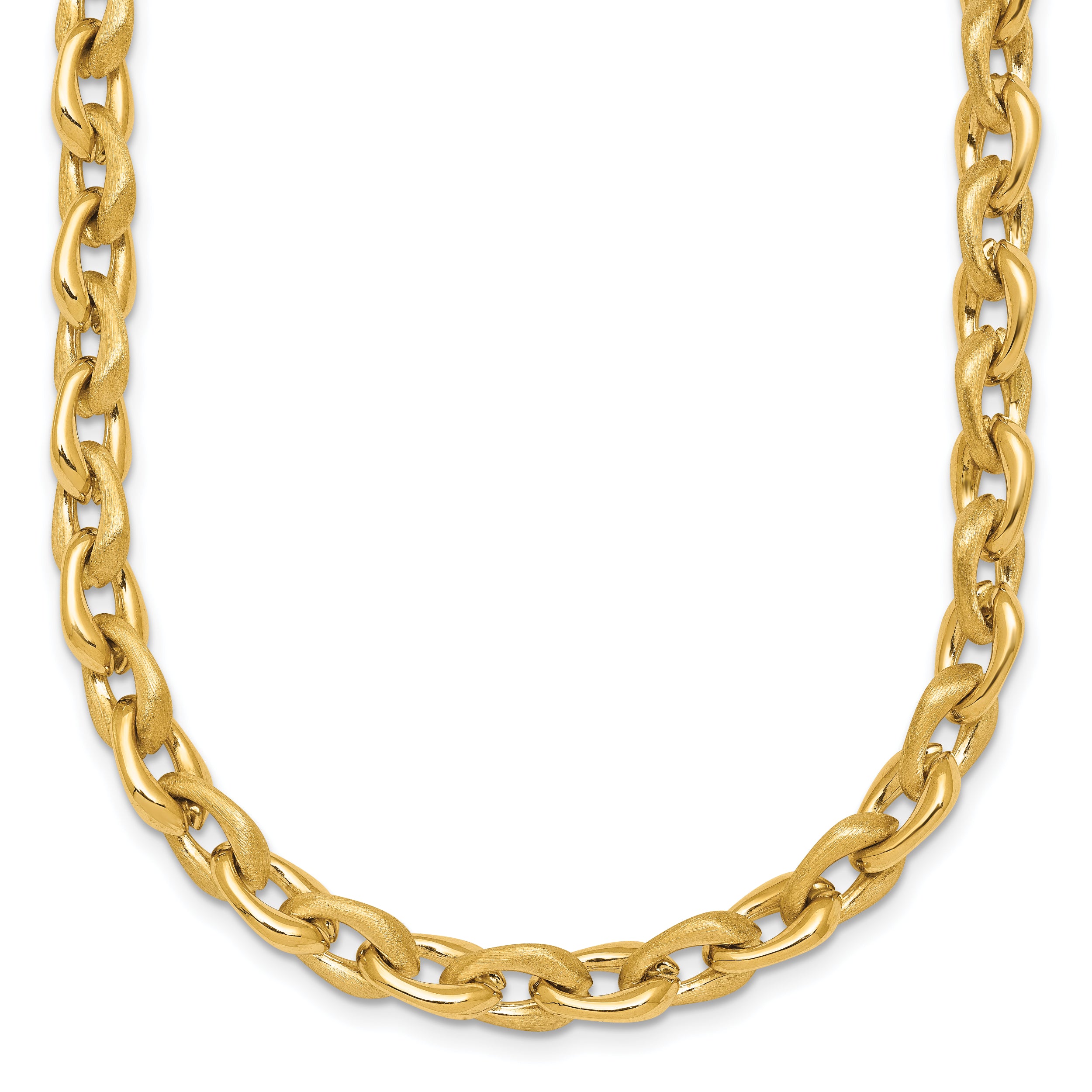 14k Polished And Brushed 6.5mm Fancy Cable Chain 18 inch Necklace