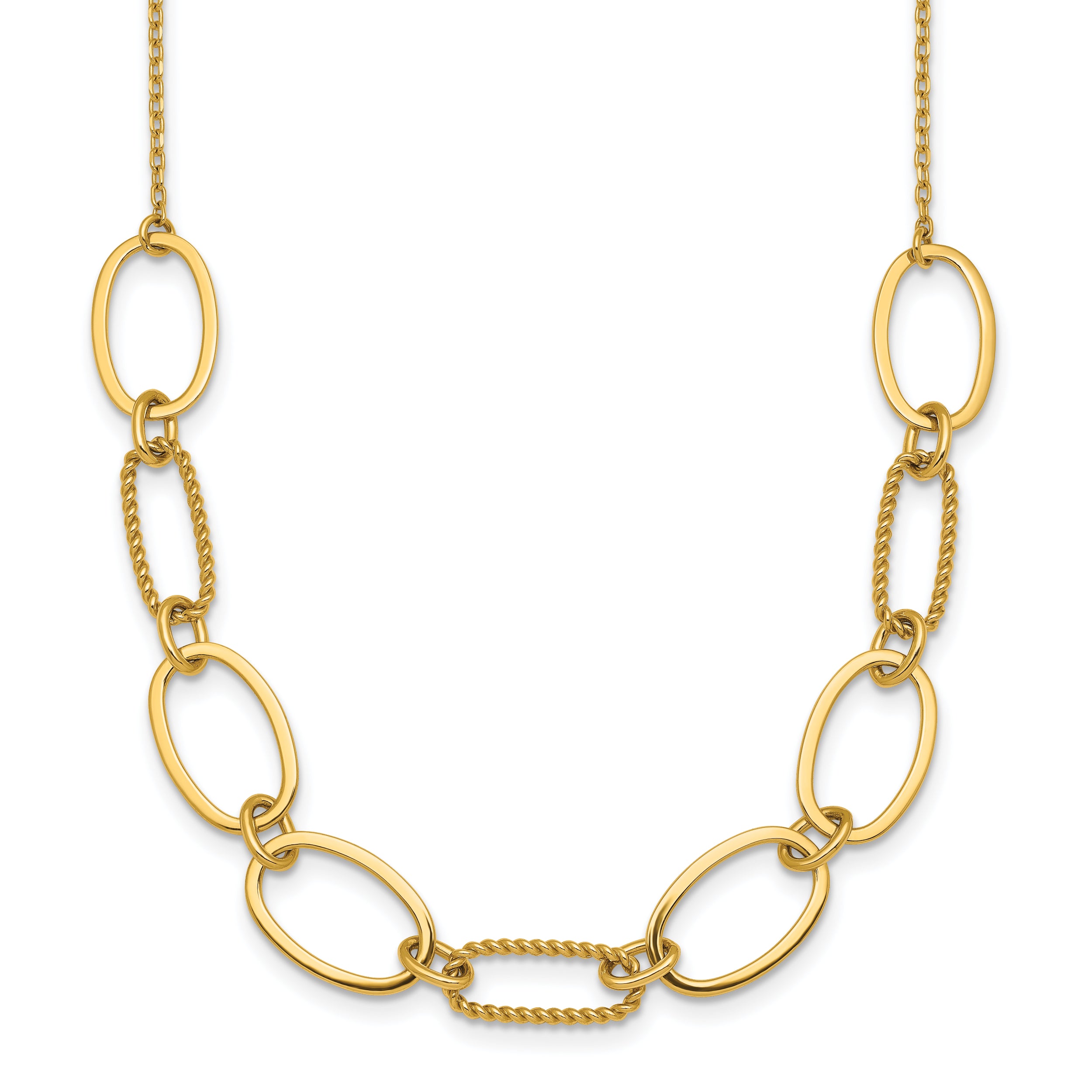 14k Polished And Twisted 9.5mm Oval Links 16 inch Necklace Plus 2 inch Extender