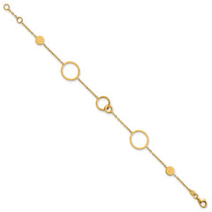 14k Polished Circle and Chain Pattern 7.25 inch Bracelet Plus 0.5 inch Extender