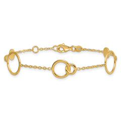 14k Polished Circle and Chain Pattern 7.25 inch Bracelet Plus 0.5 inch Extender