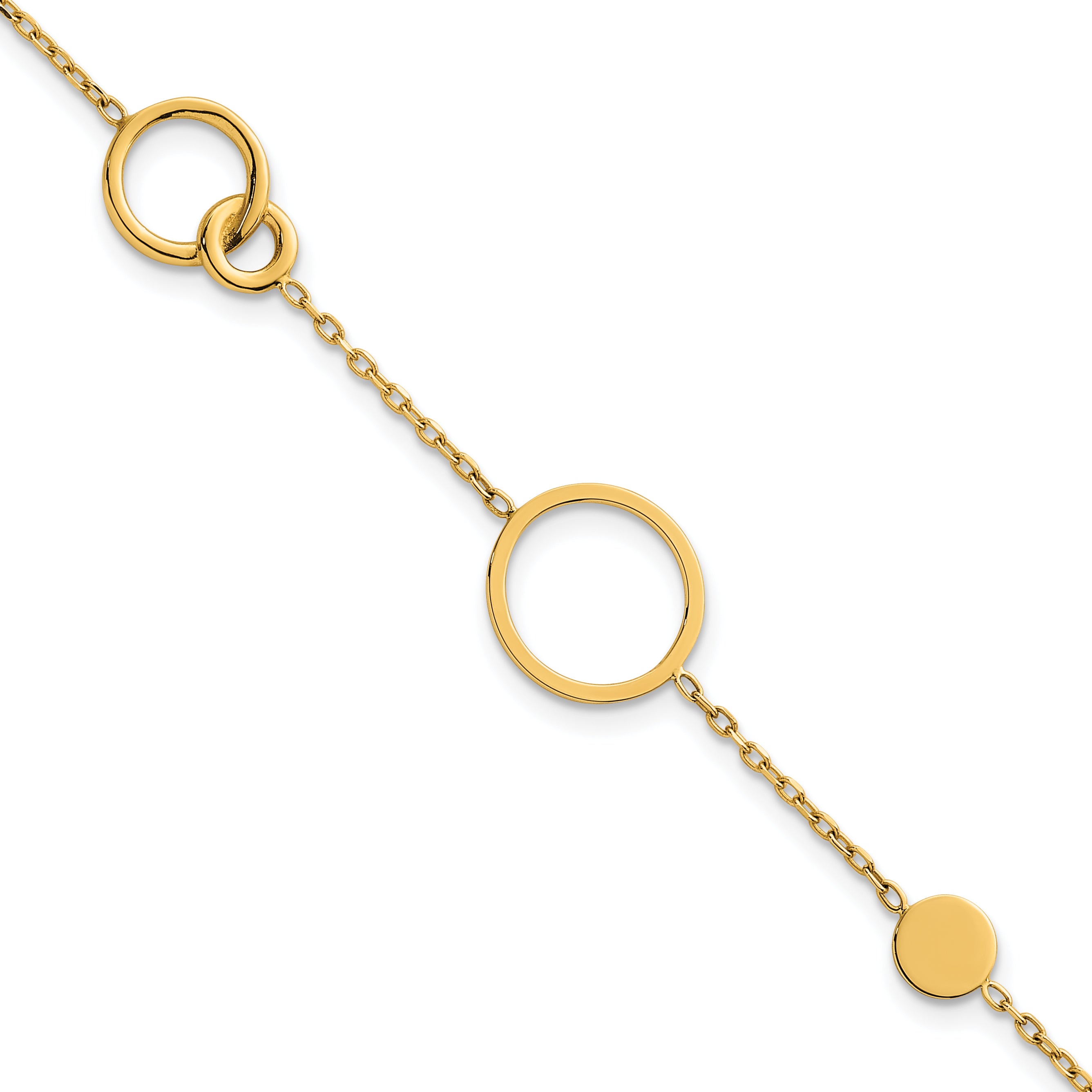 14k Polished Circle and Chain Pattern 7.25 inch Bracelet Plus 0.5 inch Extender