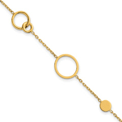 14k Polished Circle and Chain Pattern 7.25 inch Bracelet Plus 0.5 inch Extender