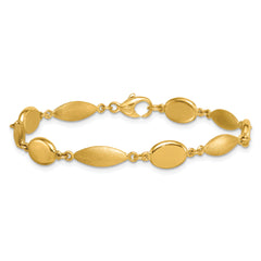 14k Polished And Brushed 7.5mm Fancy Oval and Round Link 7.25 inch Bracelet