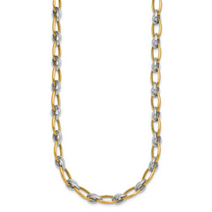 14k Two-tone Polished 7mm Fancy Oval Chain 17.75 inch Necklace