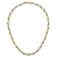 14k Two-tone Polished 7mm Fancy Oval Chain 17.75 inch Necklace