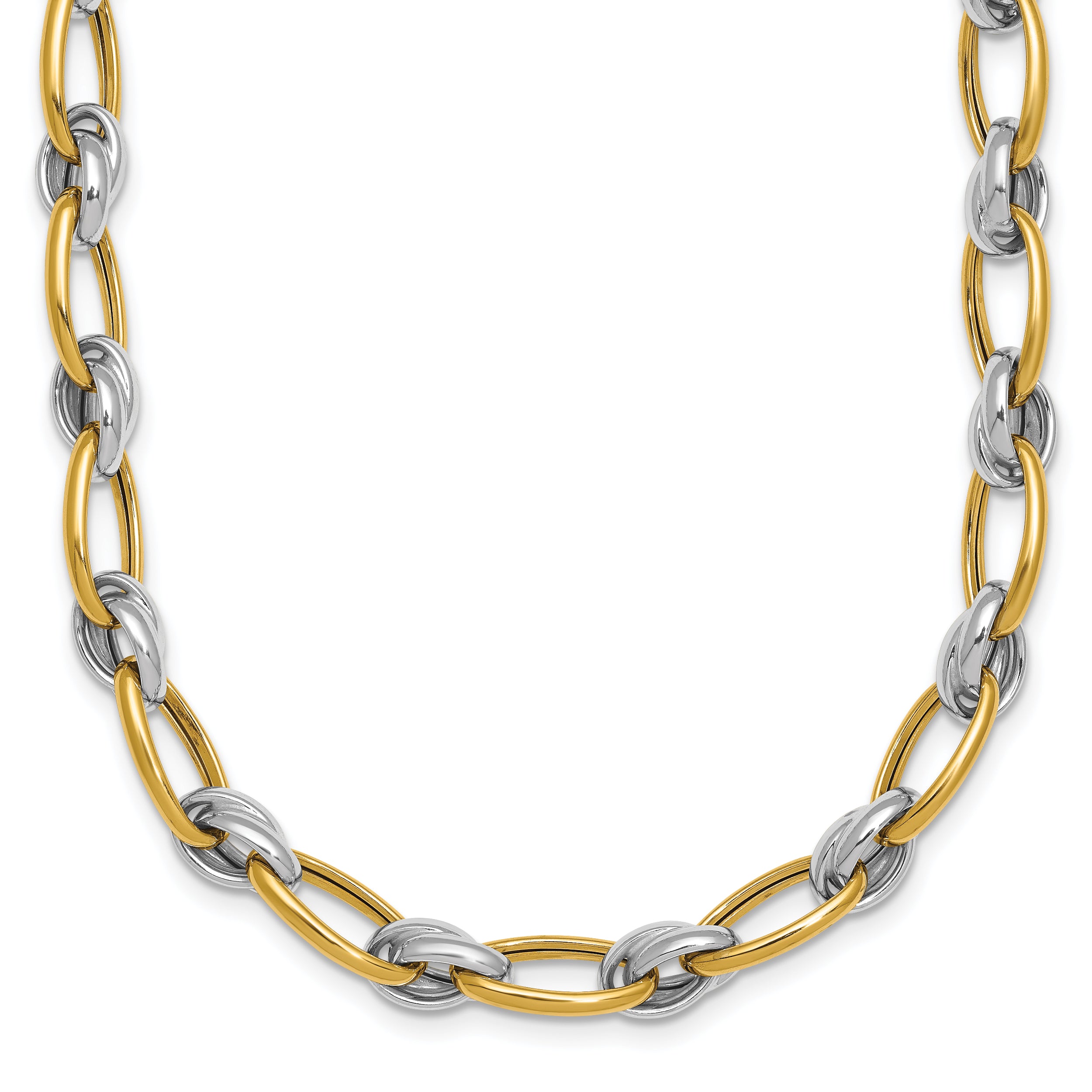 14k Two-tone Polished 7mm Fancy Oval Chain 17.75 inch Necklace